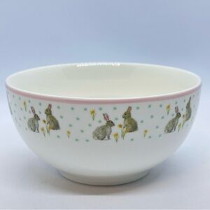 Milly Green Bowl with Bunny Rabbits Daffodils and Green Dots British Design 2019